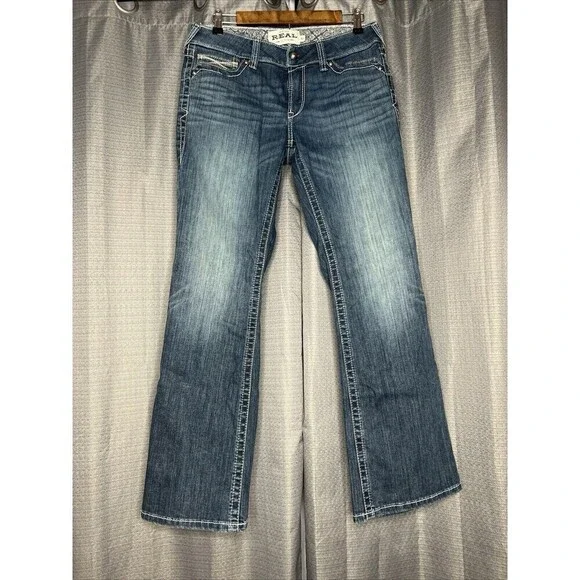 ARIAT Mid Rise Boot Cut Jeans Ocean Blue Size 30R 32”L Whipstitch - Picture 2 of 15